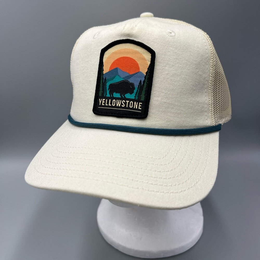 Yellowstone Park Rope Trucker Hat, Buffalo, Authentic Adjustable Khaki Cap